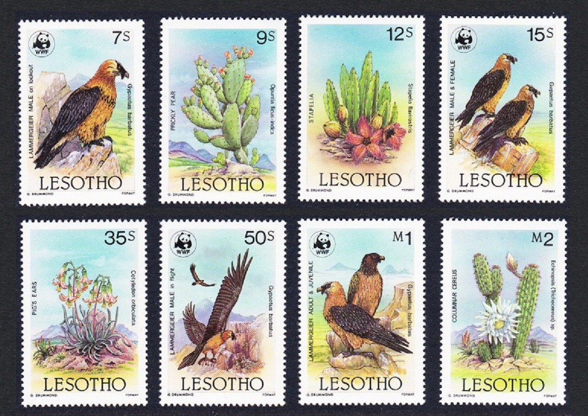 Lesotho WWF Lammergeier Birds Cacti WWF 8v 1986 MNH SG#677-684 MI#556-563 Sc#512-519