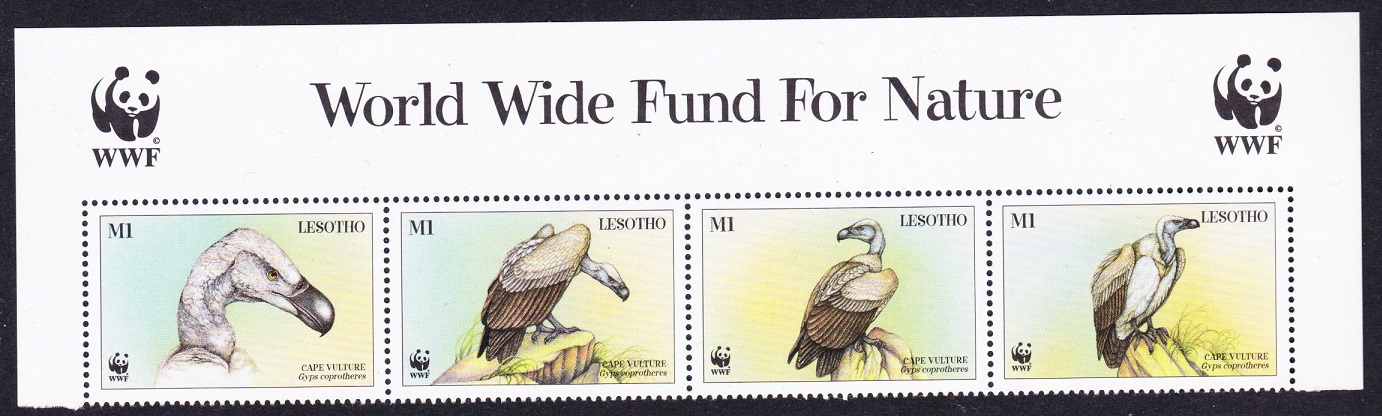 Lesotho WWF Cape Vulture Birds Top Strip WWF Logo 1998 MNH SG#1378-1381 MI#1276-1279 Sc#1091 a-d