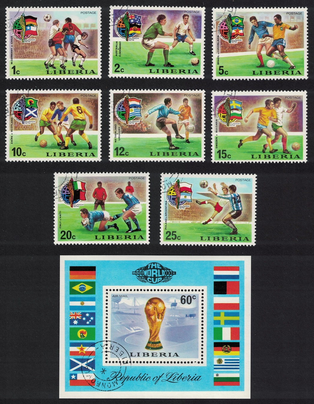 Liberia World Cup Football Championship 8v+MS 1974 CTO SG#1201-MS1209