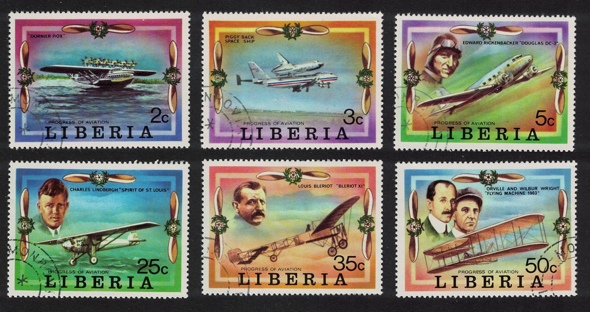 Liberia Aircrafts Airplanes Aviators Progress in Aviation 6v 1978 CTO SG#1327-1332