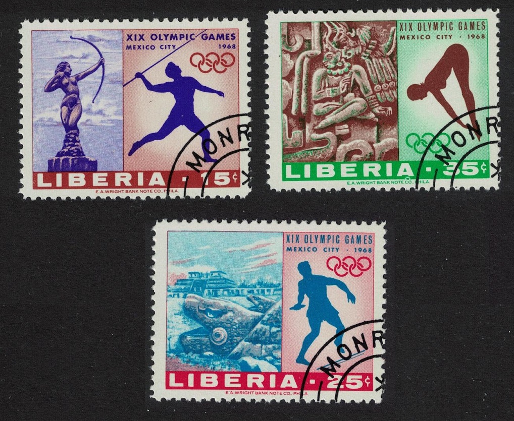 Liberia Olympic Games Mexico 3v 1968 CTO SG#988-990