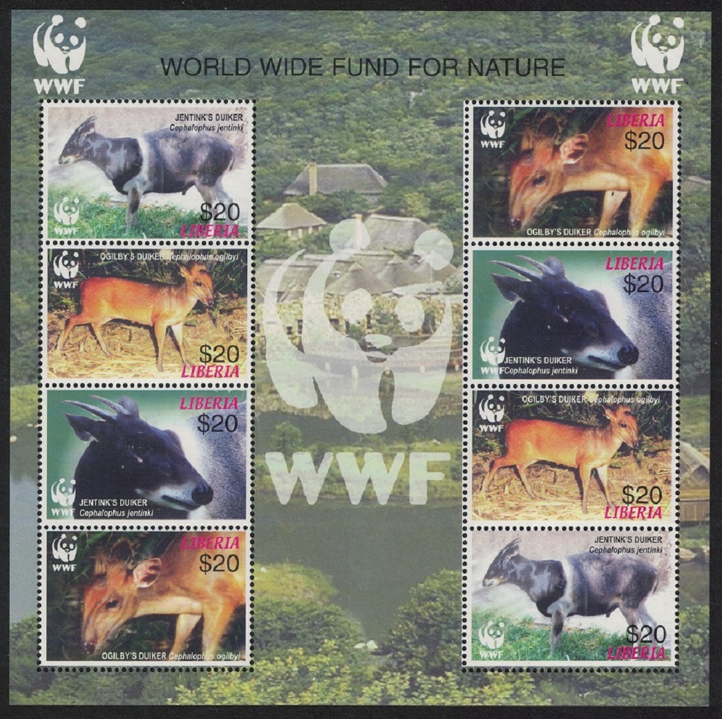 Liberia WWF Duikers Sheetlet of 2 sets 2005 MNH MI#5100-5103KB Sc#2370 a-d