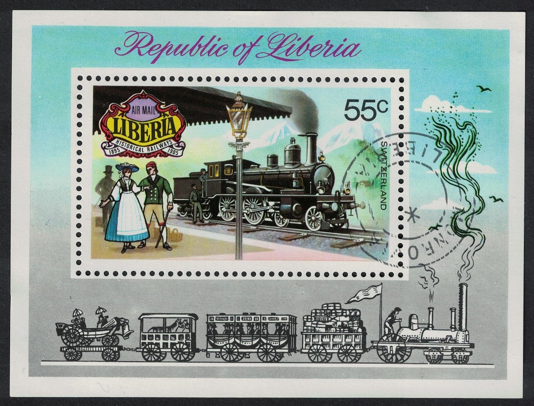 Liberia Historical Railways Steam locomotives MS 1973 CTO SG#MS1155 MI#Block 66 Sc#C197