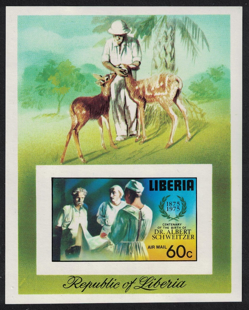 Liberia Birth Centenary of Dr Albert Schweitzer MS IMPERF 1975 MNH SG#MS1246 MI#Block 77B Sc#C208