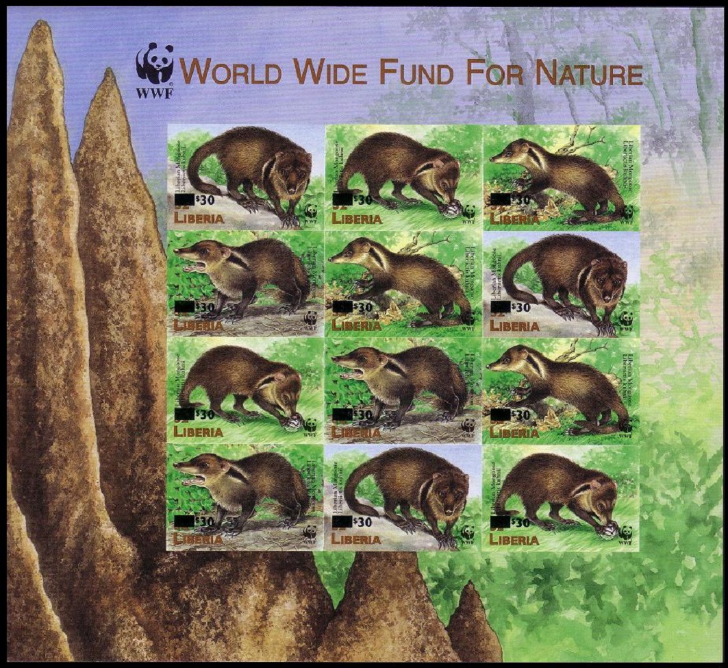 Liberia WWF Liberian Mongoose Imperf Sheetlet of 3 sets with overprint 1999 MNH MI#4766-4769 ZDB