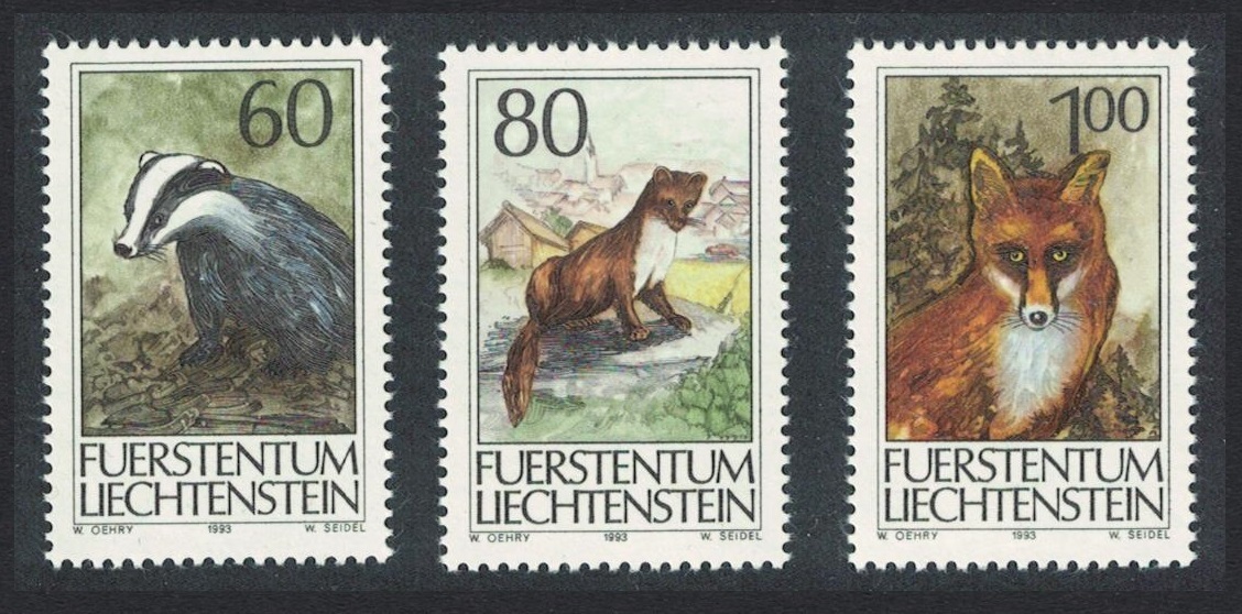 Liechtenstein Fox Badger Marten Wild animals 3v 1993 MNH SG#1061-1063 Sc#1006-1008