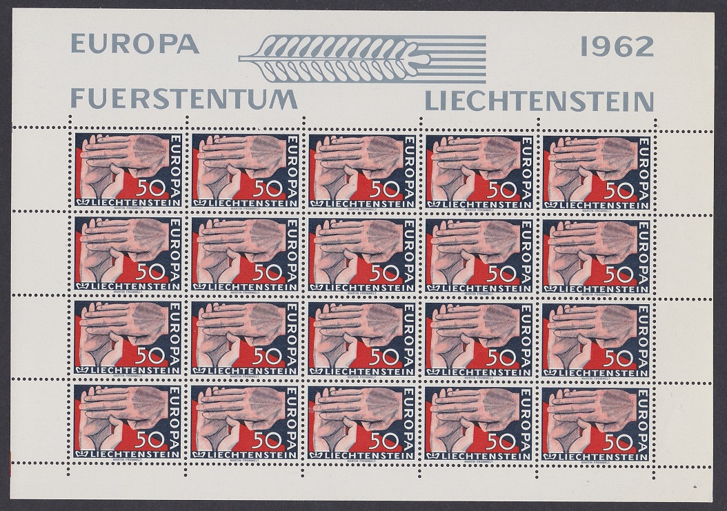 Liechtenstein Clasped Hands Europa Full Sheet 1962 MNH SG#413 Sc#370