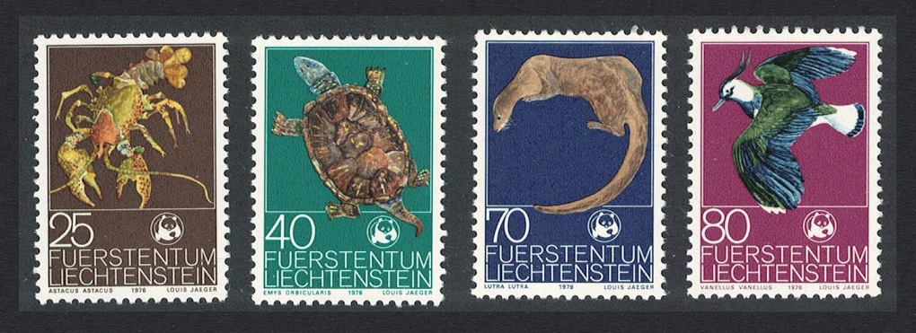 Liechtenstein Birds Crayfish Turtle Otter WWF Endangered species 4v 1976 MNH SG#630-633 MI#644-647 Sc#583-586