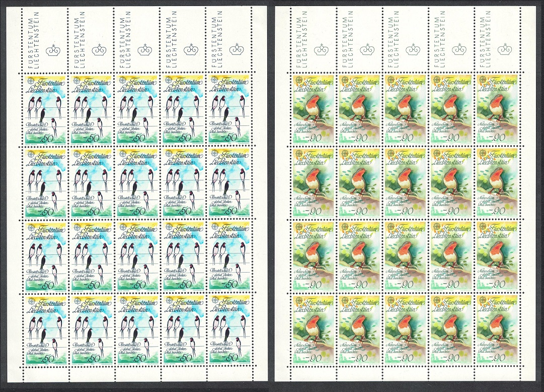 Liechtenstein Singing Birds Europa CEPT 2v Full Sheets 1986 MNH SG#892-893