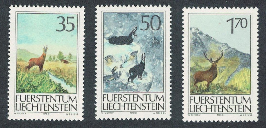 Liechtenstein Roebuck Chamois Stag Hunting 3v 1986 MNH SG#900-902 Sc#849-851