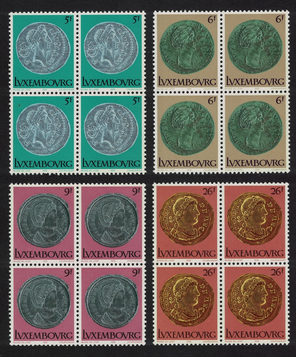 Luxembourg Roman Coins 4v Blocks of 4 1979 MNH SG#1018-1021 MI#981-984