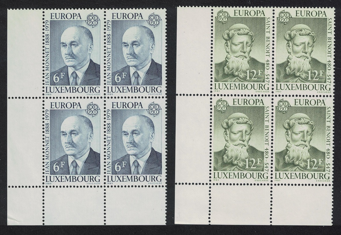 Luxembourg Famous People Europa 2v Corner Blocks of 4 1980 MNH SG#1046-1047 MI#1009-1010