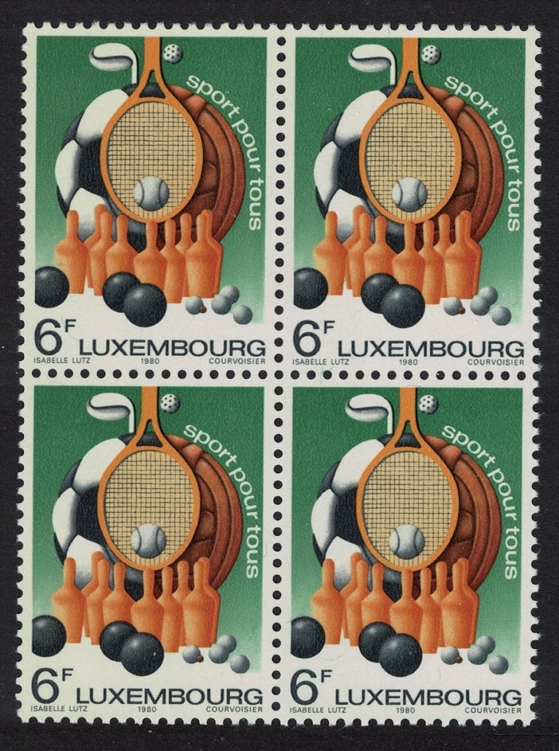 Luxembourg Tennis Bowling Football Sports for All Block of 4 1980 MNH SG#1048 MI#1011