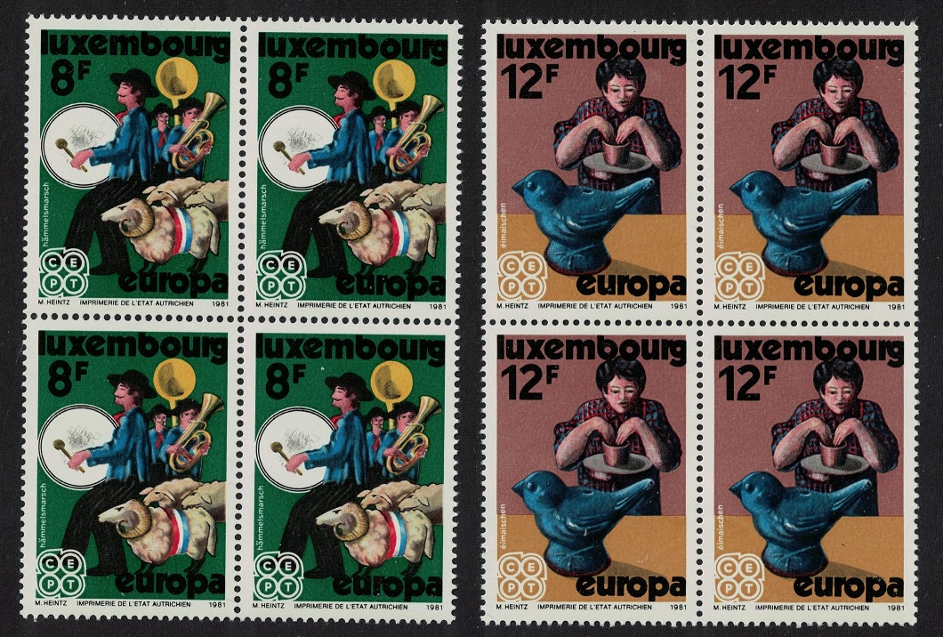 Luxembourg Folklore Music Europa 2v Blocks of 4 1981 MNH SG#1066-1067 MI#1031-1032