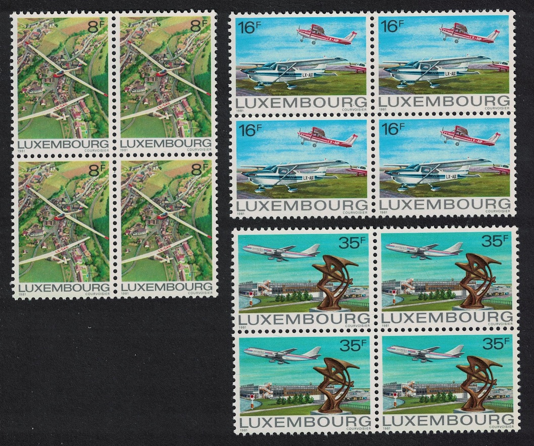 Luxembourg Cessna Boeing Gliders Aviation 3v Blocks of 4 1981 MNH SG#1072-1074 MI#1037-1039