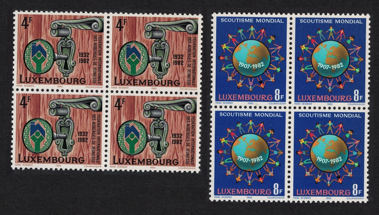 Luxembourg Scouting Anniversaries 2v Blocks of 4 1982 MNH SG#1094-1095 MI#1060-1061