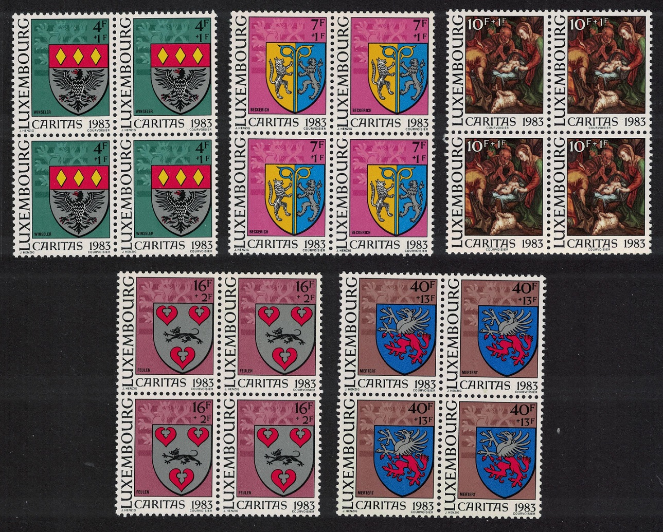 Luxembourg Arms of Local Authorities Painting 5v Block of 4 1983 MNH SG#1119-1123 MI#1086-1090