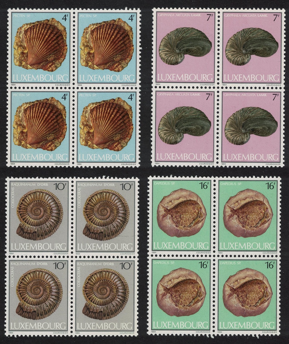 Luxembourg Fossils Museum 4v Blocks of 4 1984 MNH SG#1138-1141 MI#1107-1110