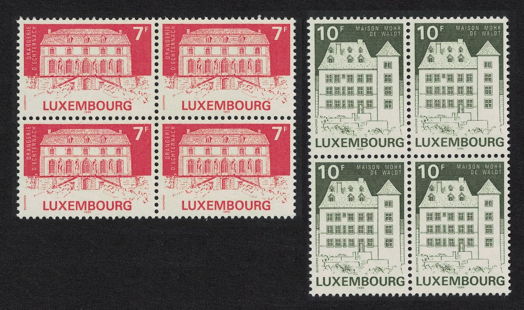 Luxembourg Classified Monuments 2v Blocks of 4 1985 MNH SG#1165-1166 MI#1132-1133