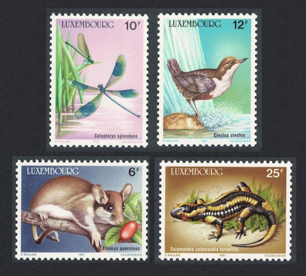 Luxembourg Dipper Bird Dormouse Agrion Dragonfly Salamander 4v 1987 MNH SG#1197-1200 MI#1168-1171