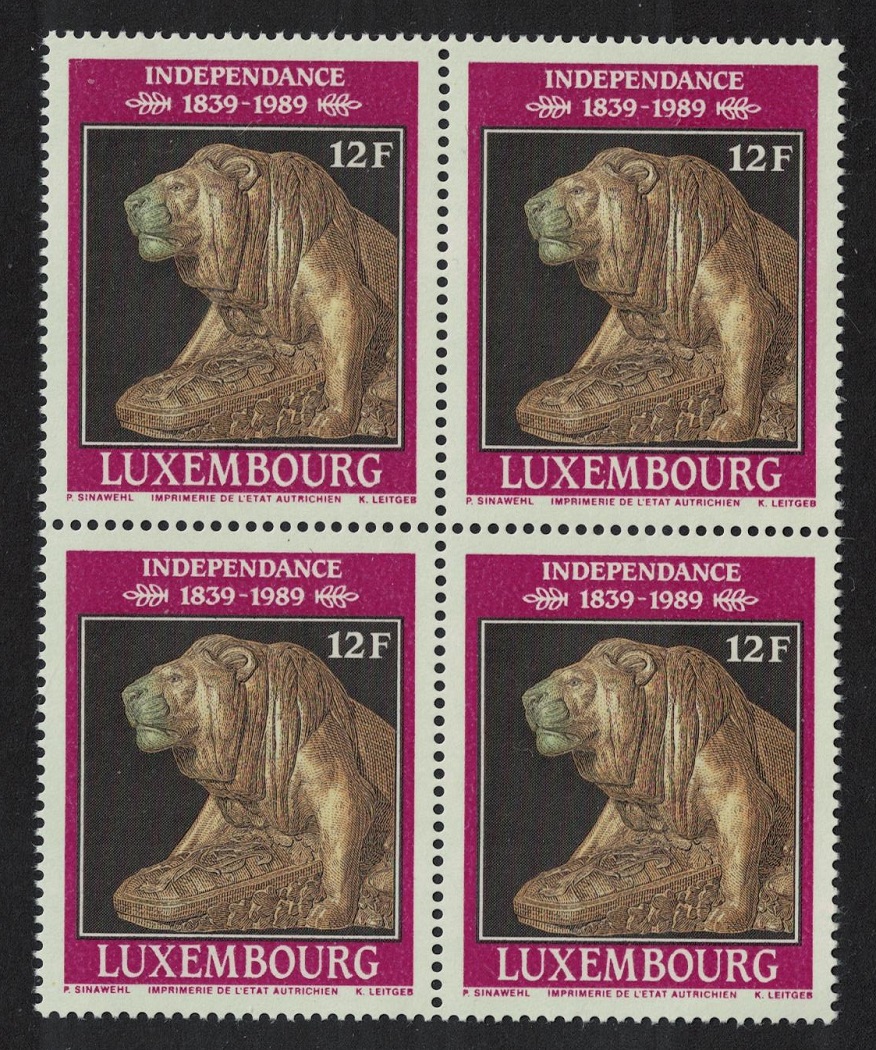 Luxembourg Lion Bronze by Auguste Tremont Block of 4 1989 MNH SG#1244 MI#1217