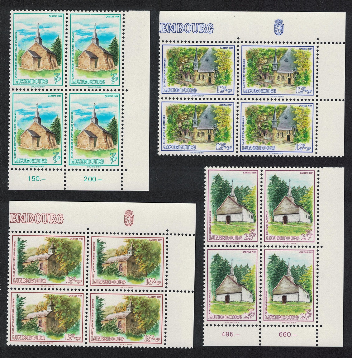 Luxembourg Restored Chapels 4v Corner Blocks of 4 1989 MNH SG#1259-1262 MI#1232-1235