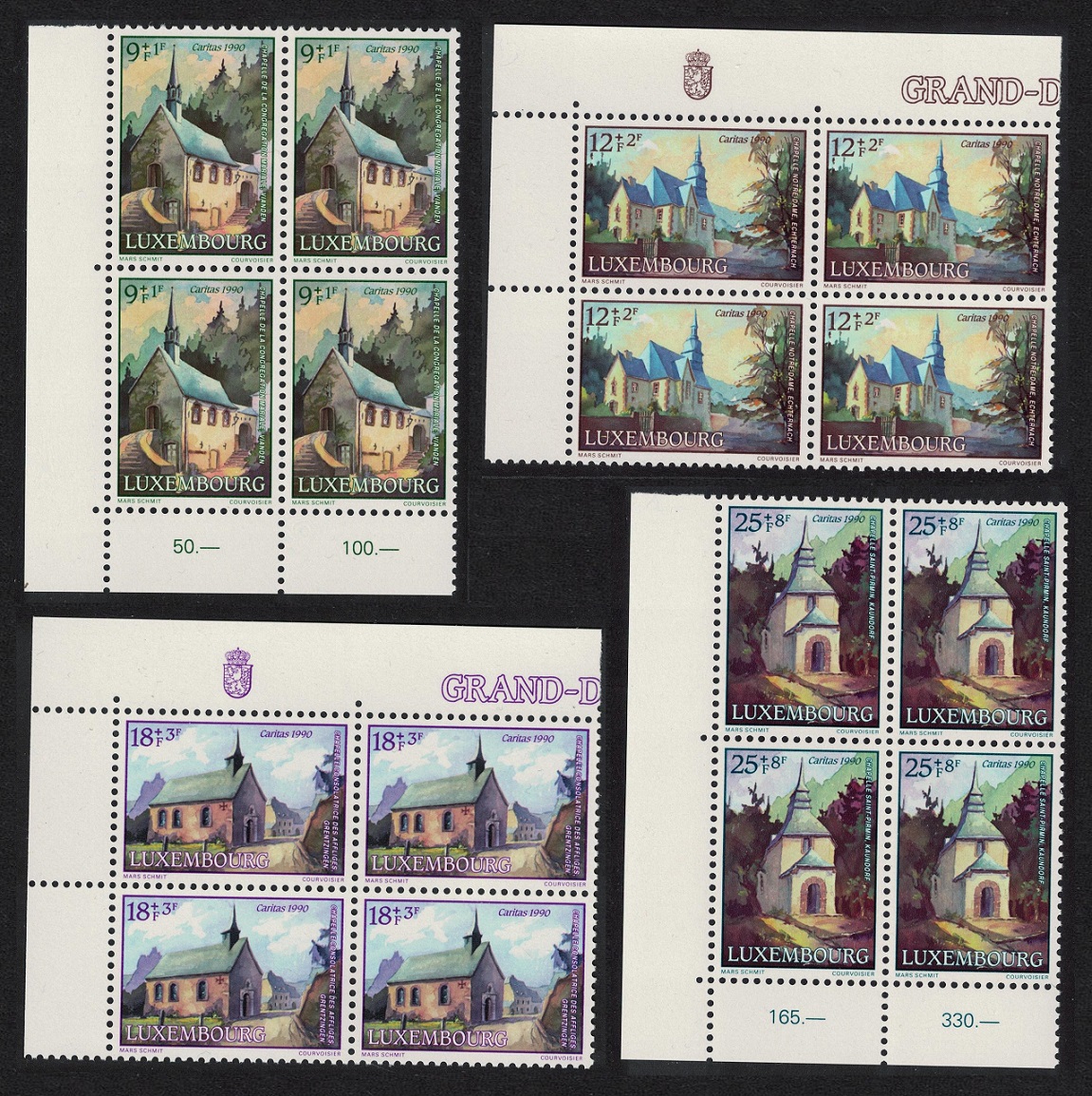 Luxembourg Restored Chapels 4v Corner Blocks of 4 1990 MNH SG#1280-1283 MI#1259-1262