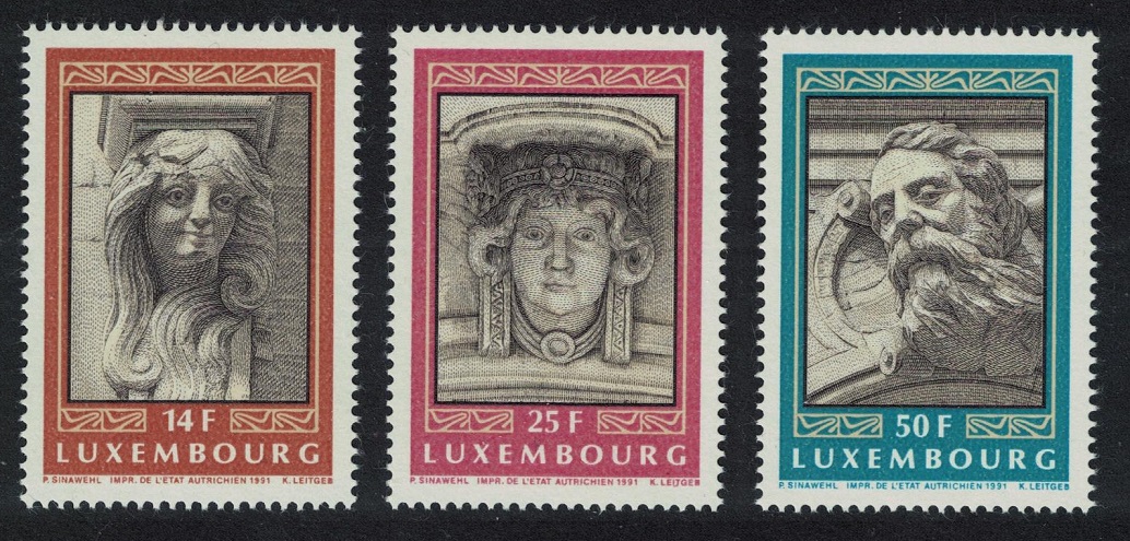 Luxembourg Mascarons stone faces on buildings 3v 1991 MNH SG#1301-1303 MI#1277-1279