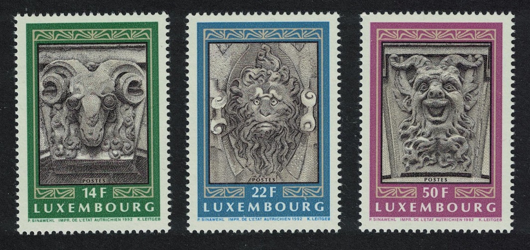 Luxembourg Mascarons 2nd series 3v 1992 MNH SG#1320-1322 MI#1299-1201