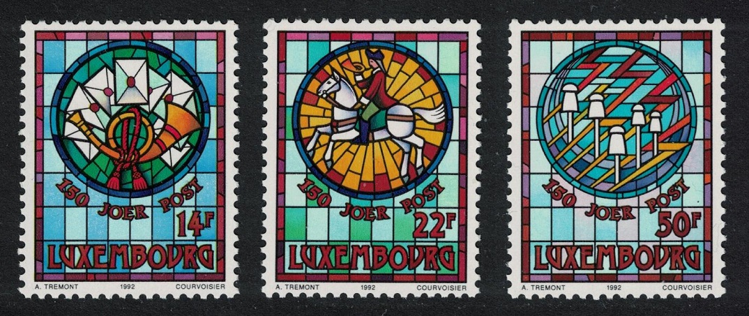 Luxembourg Stained glass windows by Auguste Tremont 3v 1992 MNH SG#1323-1325 MI#1302-1304