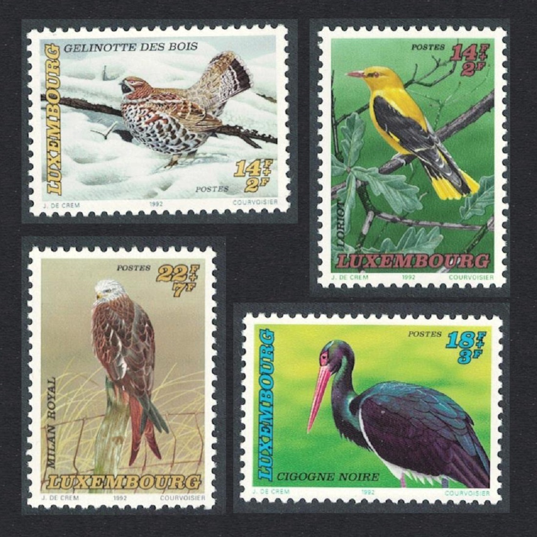 Luxembourg Grouse Oriole Stork Kite Birds 4v 1992 MNH SG#1326-1329 MI#1306-1309