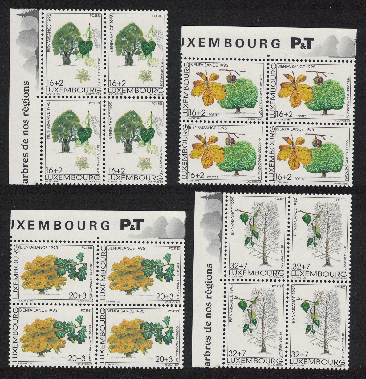 Luxembourg Trees 1st series 4v Blocks of 4 1995 MNH SG#1408-1411 MI#1380-1383