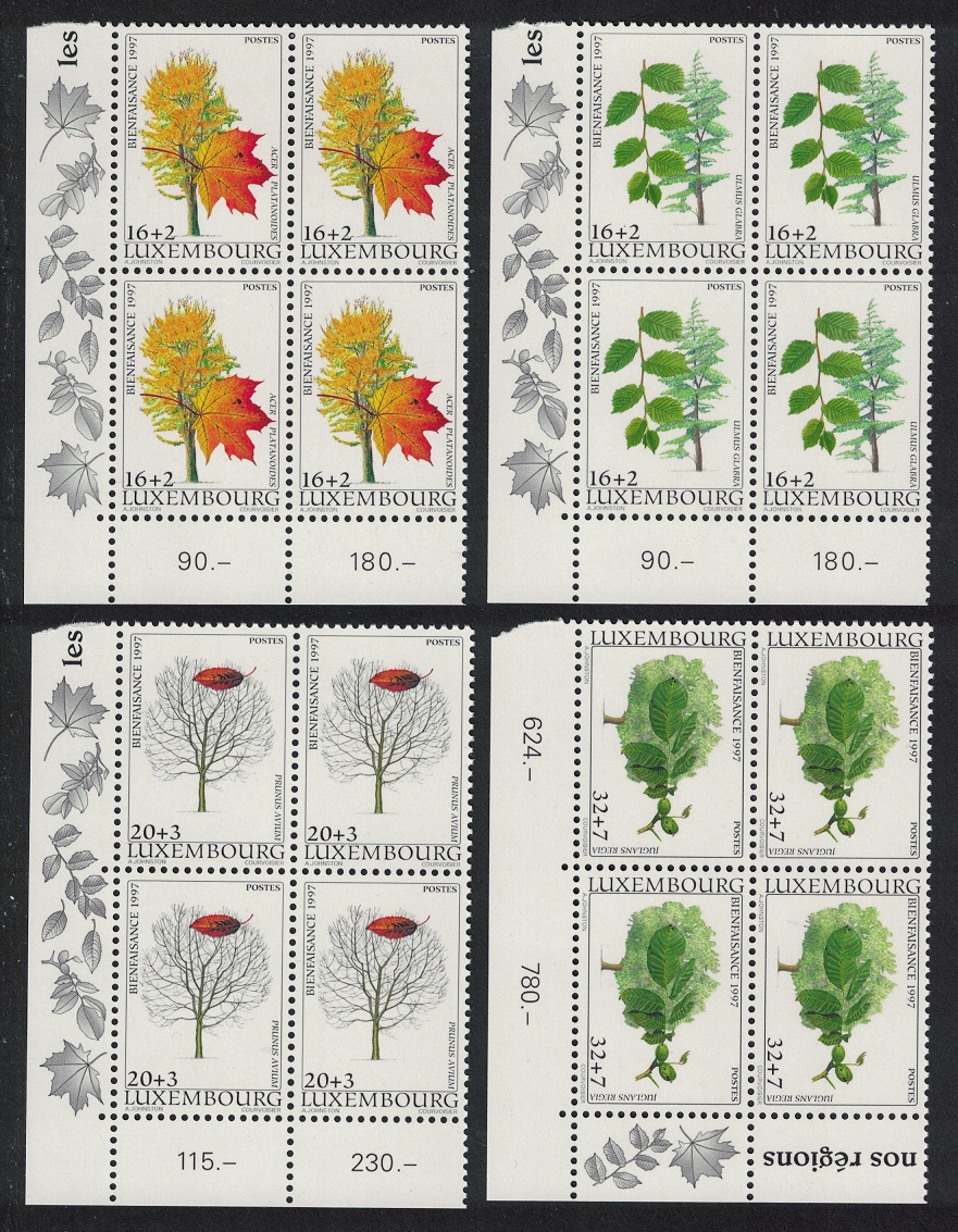 Luxembourg Trees 3rd series 4v Corner Blocks of 4 1997 MNH SG#1458-1461 MI#1431-1434