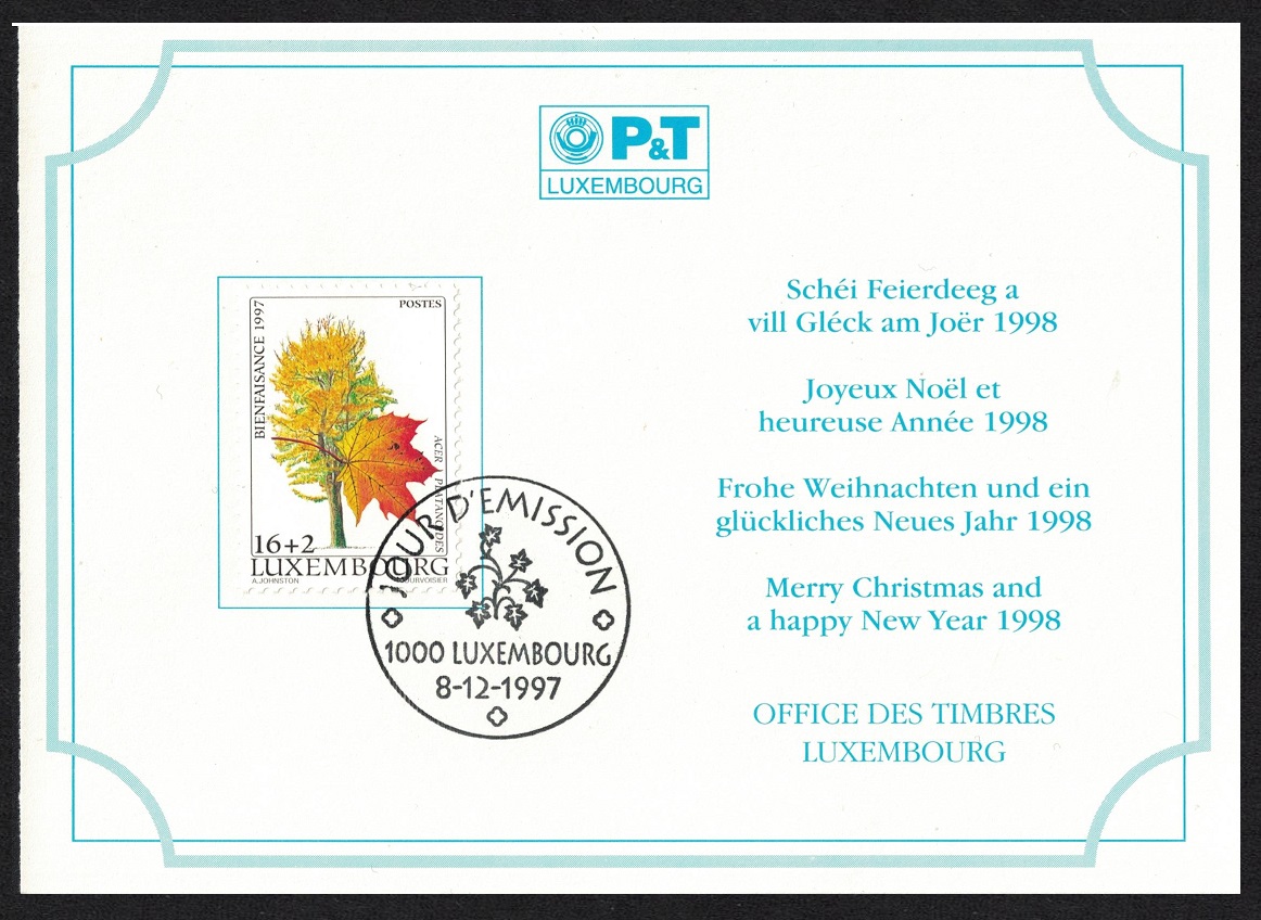 Luxembourg Norway maple Tree &#39;Acer platanoides&#39; Christmas FDC 1997 SG#1459