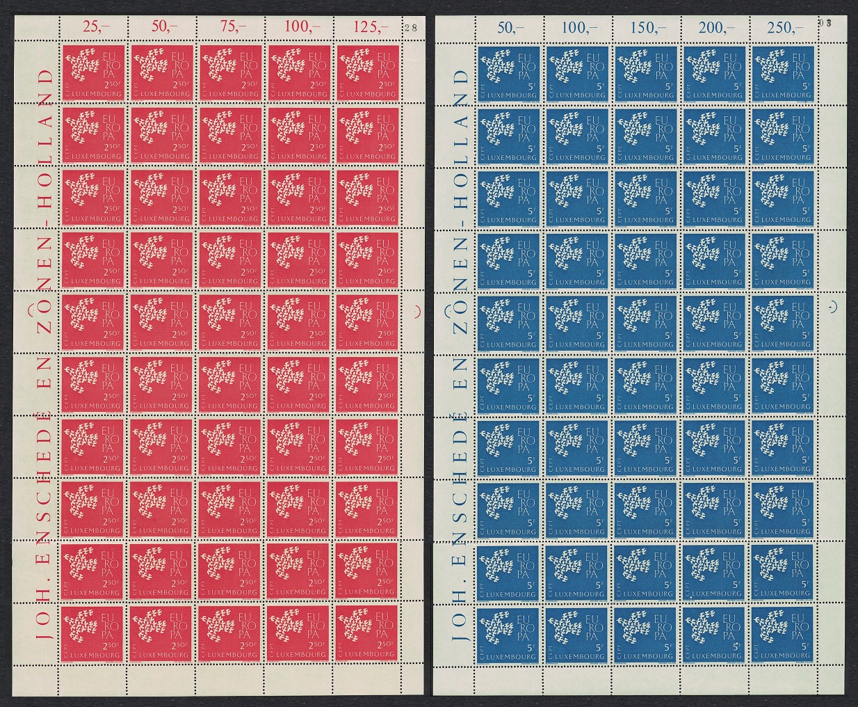 Luxembourg Birds Europa CEPT 2v Full Sheets 50 sets 1961 MNH SG#697-698 Sc#382-383