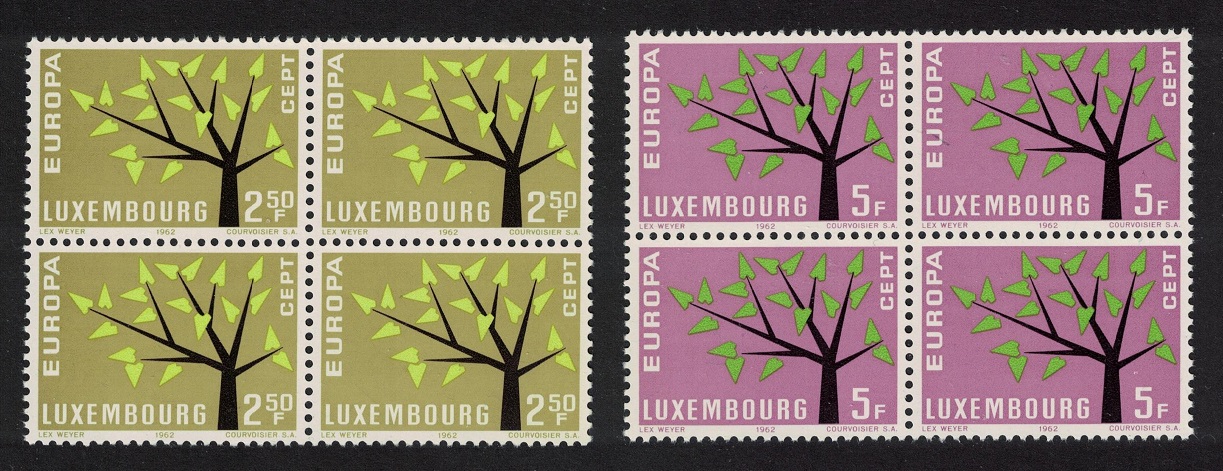 Luxembourg Stylised tree Europa 2v Blocks of 4 1962 MNH SG#707-708 MI#657-658