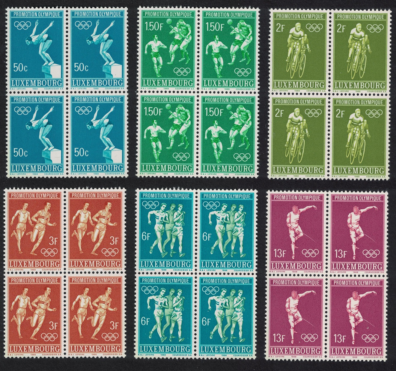 Luxembourg Football Cycling Olympic Games 6v Blocks of 4 1968 MNH SG#815-820 MI#765-770