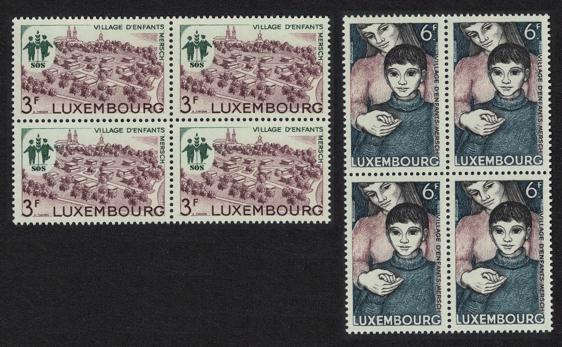 Luxembourg SOS Children&#39;s Village 2v Blocks of 4 1968 MNH SG#825-826 MI#775-776