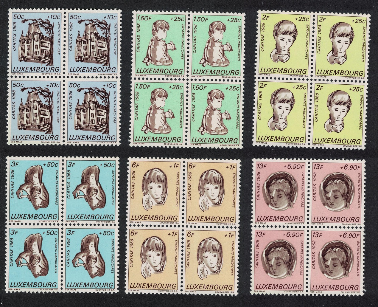 Luxembourg Christmas Disabled Children 6v Blocks of 4 1968 MNH SG#829-834 MI#779-784