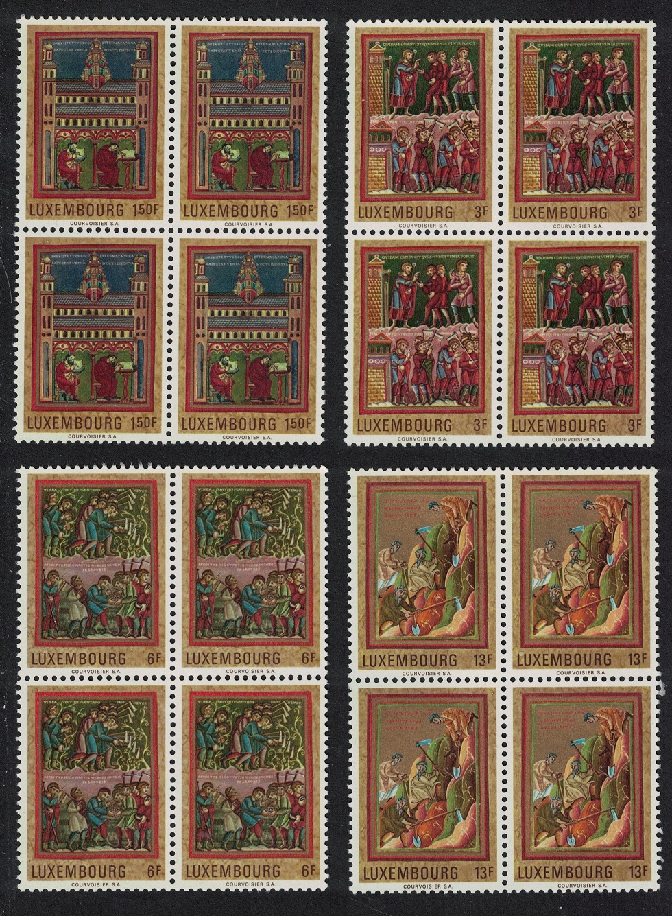 Luxembourg Medieval Miniatures 4v Blocks of 5 1971 MNH SG#868-871 MI#820-823