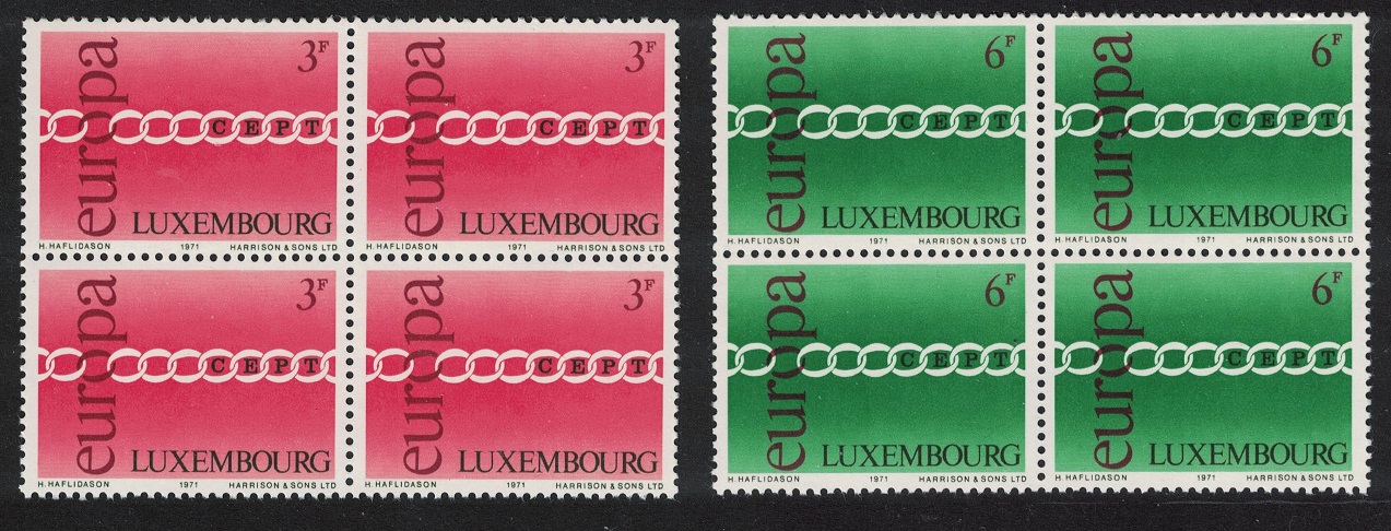 Luxembourg Europa Chain 2v Blocks of 4 1971 MNH SG#872-873 MI#824-825