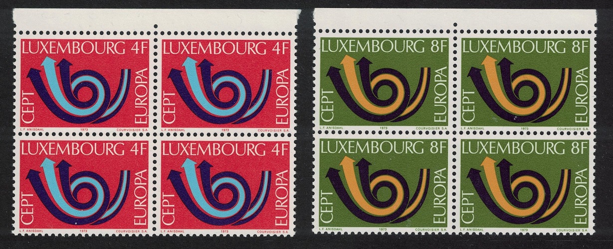 Luxembourg Post horn Europa 2v Blocks of 4 1973 MNH SG#906-907 MI#862-863