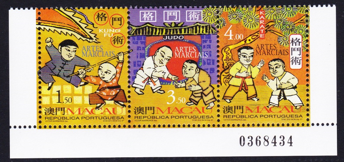 Macao Macau Martial Arts Strip of 3v Control number 1997 MNH SG#1018-1020 MI#943-945 Sc#904-906