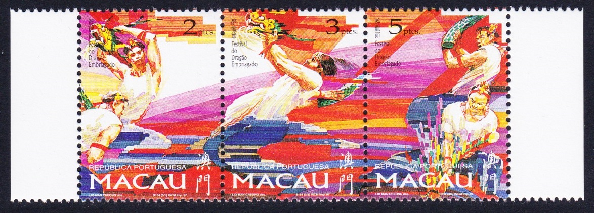 Macao Macau Drunken Dragon Festival strip of 3v 1997 MNH SG#988-990 MI#913-915 Sc#876a