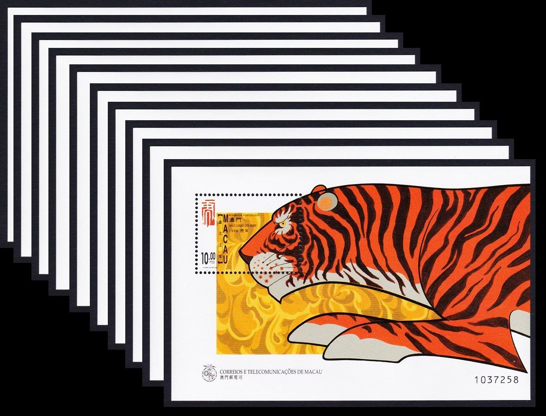 Macao Macau Chinese New Year of the Tiger 10 MSs WHOLESALE 1998 MNH SG#MS1022 MI#Block 50 Sc#908a