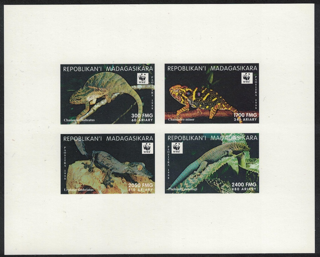 Madagascar WWF Geckos and Chameleons De-Luxe Sheet Combo reprint 1999 MNH MI#2313-2316