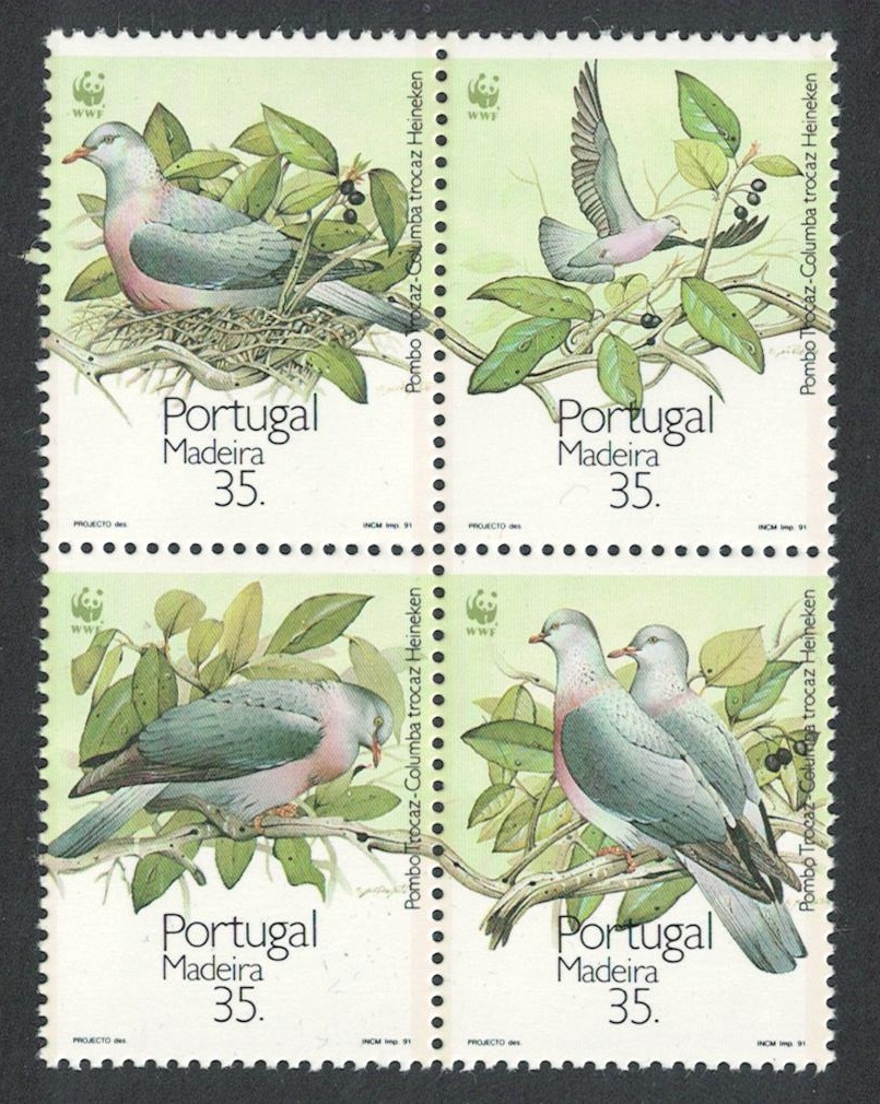 Madeira Birds WWF Laurel Pigeon 4v Block of 4 1991 MNH SG#274-277 MI#143-146 Sc#147-150