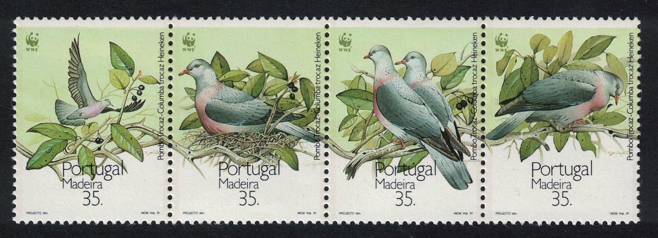 Madeira Birds WWF Laurel Pigeon Strip of 4v 1991 MNH SG#274-277 MI#143-146 Sc#147-150