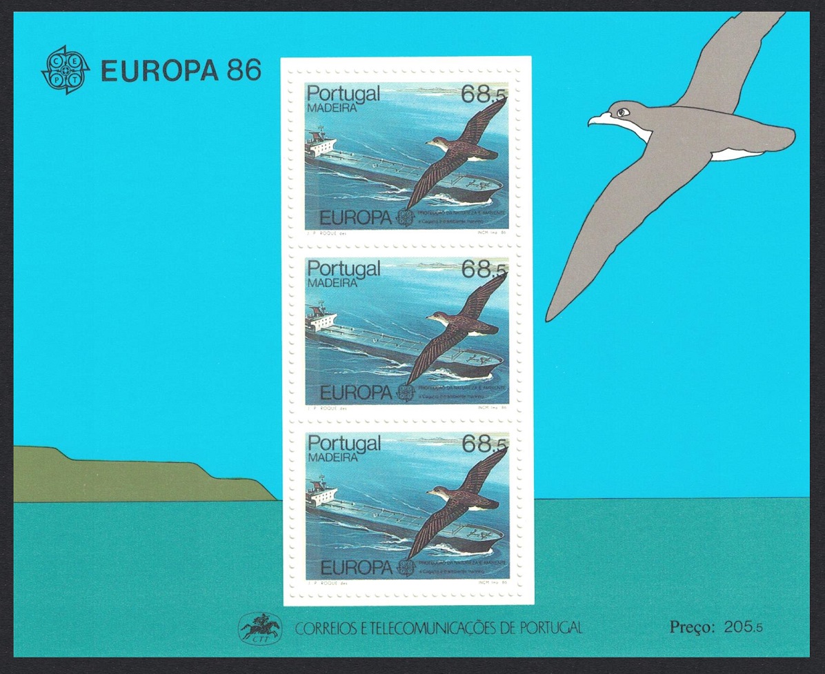 Madeira Shearwater Bird Oil Tanker Europa CEPT MS 1986 MNH SG#MS225 MI#Block 7 Sc#110a