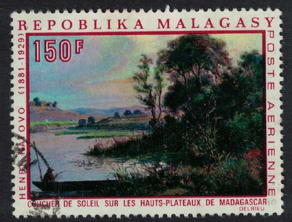 Malagasy Republic &#39;Sunset on the High Plateaux&#39; Painting by H. Ratovo 1969 Canc SG#169 Sc#C94